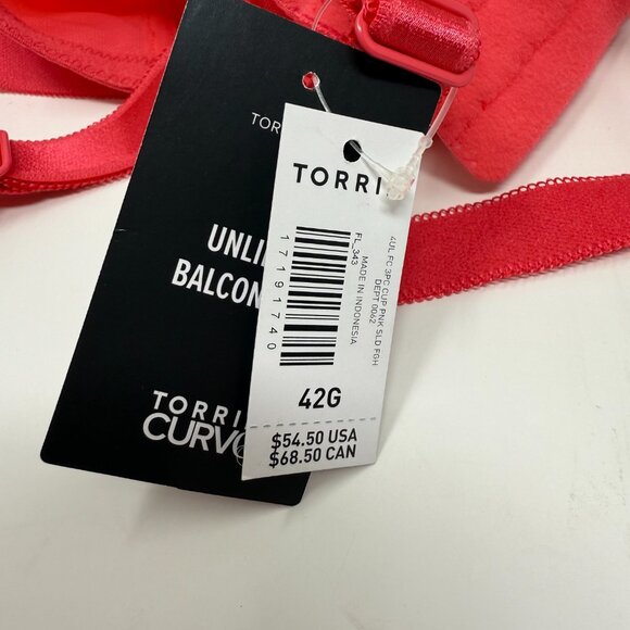 Torrid Curve Lace Underwire Balconette Bra Unlined Plus Size Pink 42G NEW $55 - Picture 4 of 4